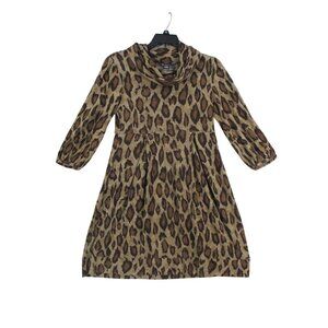 New Directions Womens Leopard Print Long Sleeve Dress L Polyester Spandex